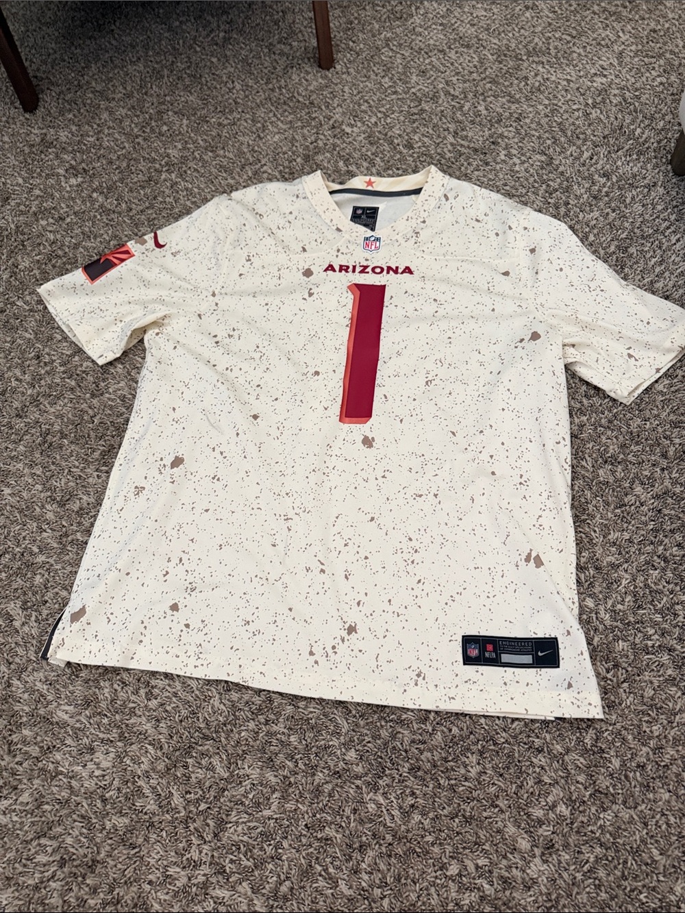 Nike Arizona Cardinals Cream Speckled #1 Football Jersey with Red Accents
